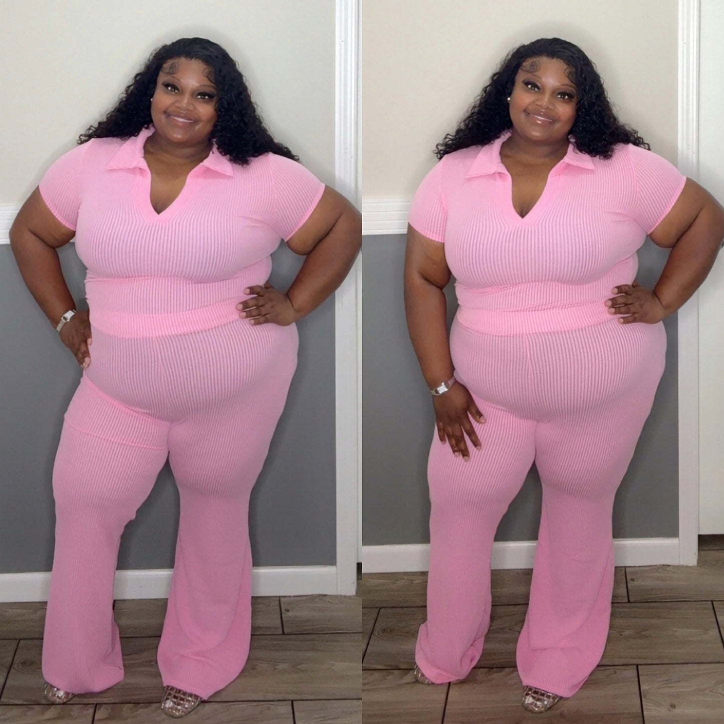 “PARADISE” pant set(pink)