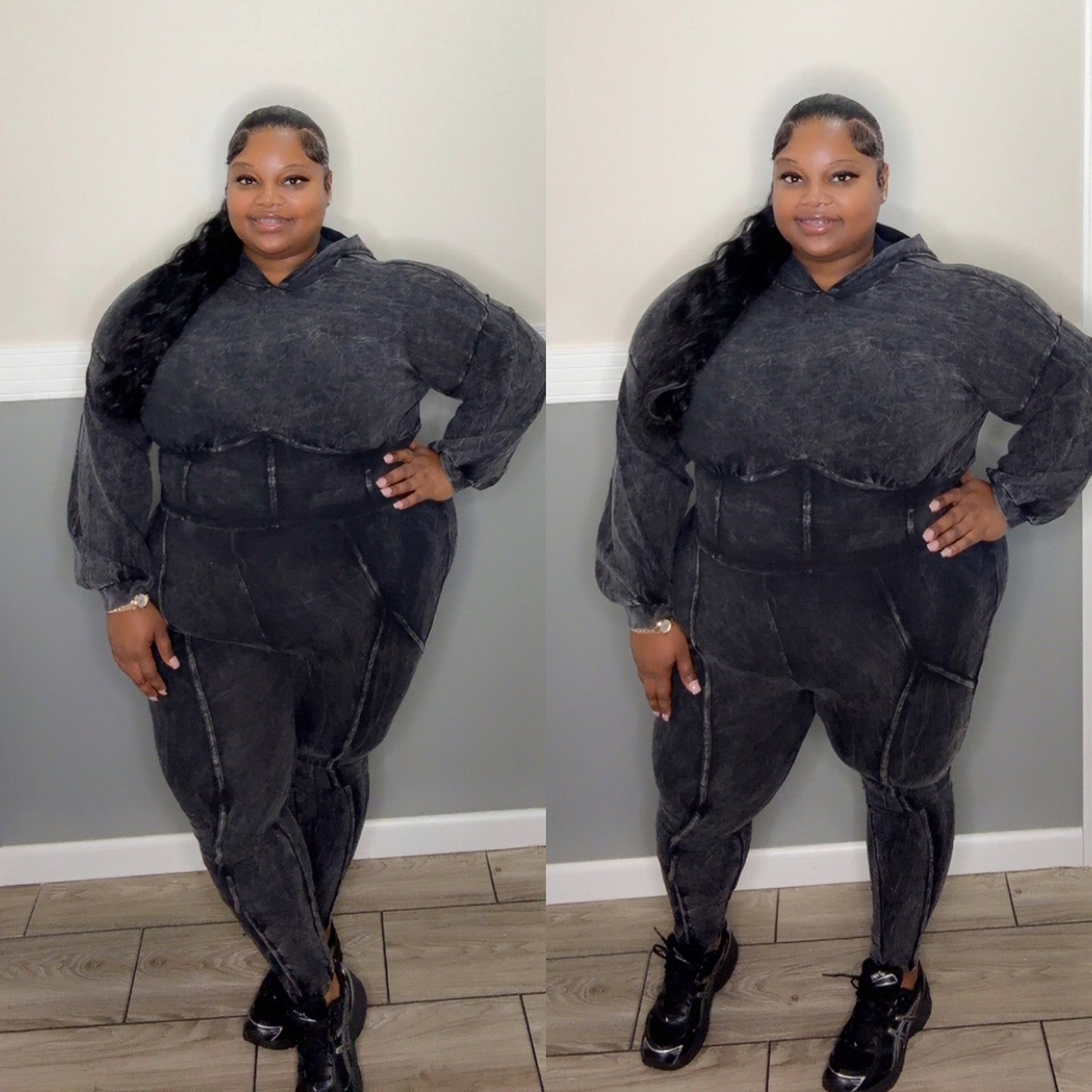 “WEEKEND EDIT” acid washed hoodie set(black)