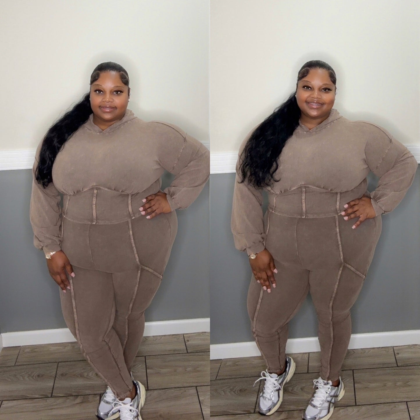 “WEEKEND EDIT” acid washed hoodie set(brown)